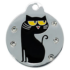 Aluminum-Swarovski-Pet-ID-Tag-Black-Cat-Round-FulgorPet